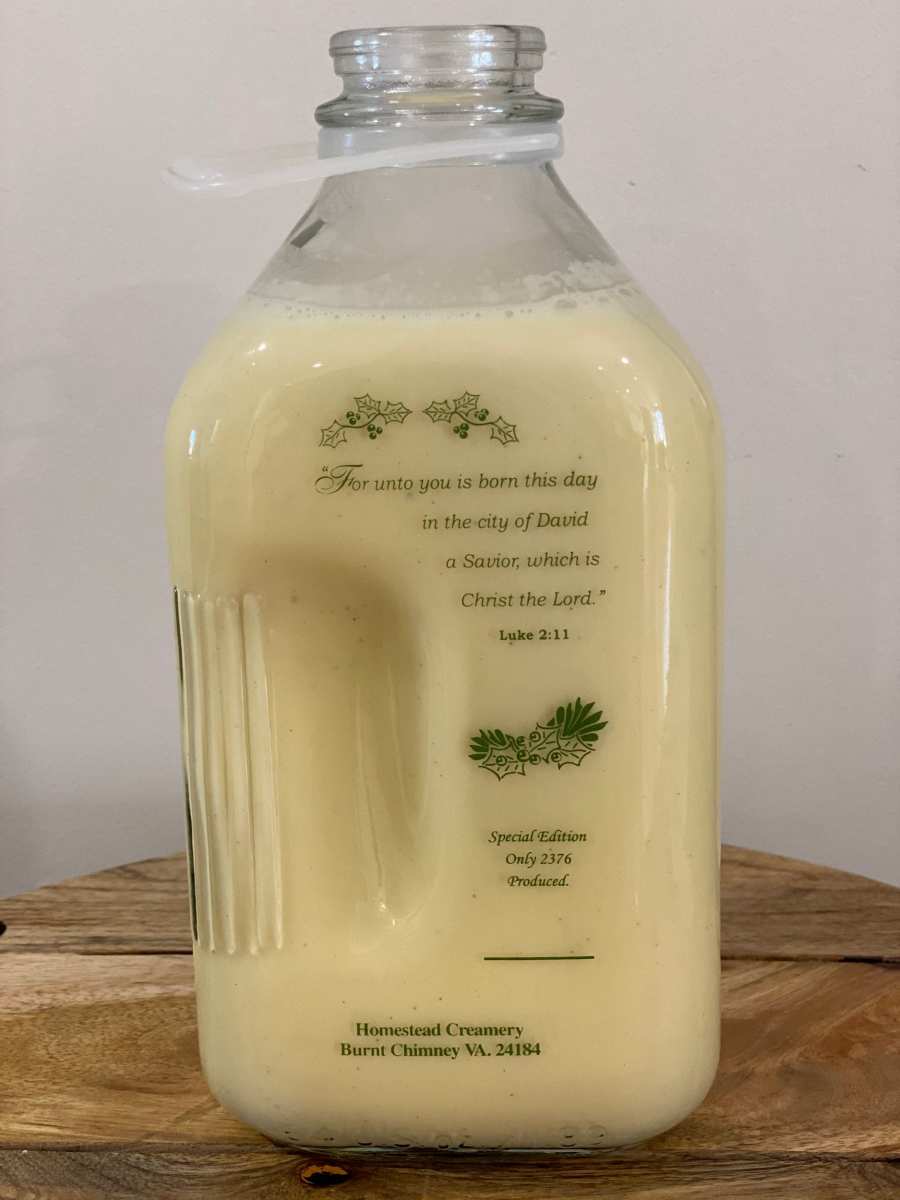Virginia Homestead Creamery Special Edition Eggnog Milk Bottle; Burnt Chimney 